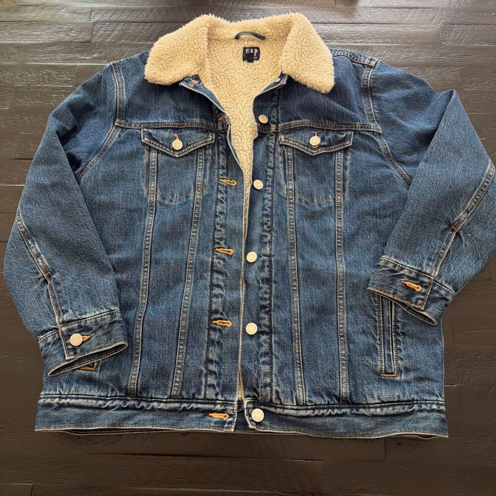NWT GAP Men’s Sherpa-Lined Icon Denim Trucker Jacket Indigo XS Americana Western